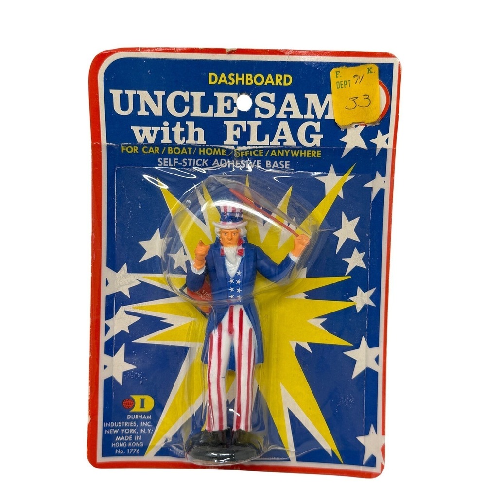 Vintage‎ Uncle Sam Dashboard Figure with Flag New Sealed 1776 Stop Smogging